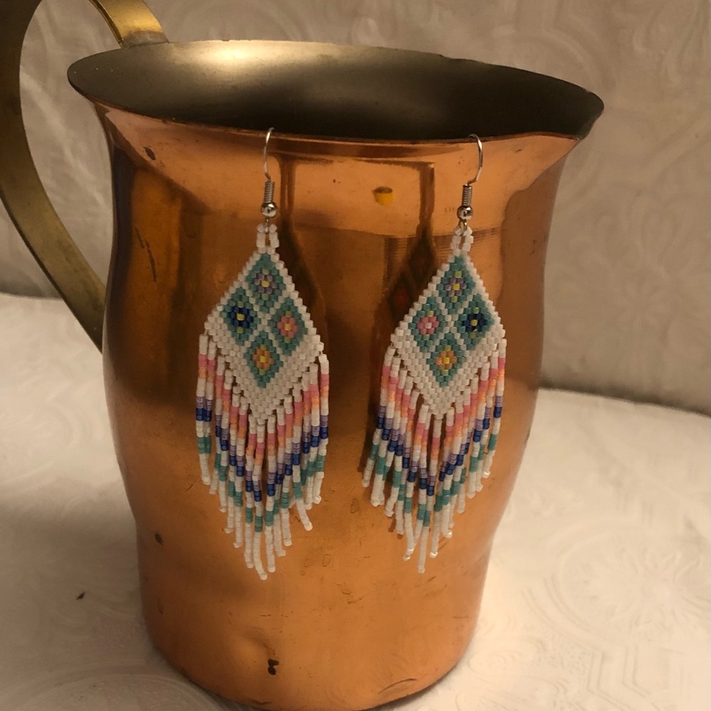 Hand made beaded tribal fringe earring’s nickel free - Picture 5 of 6